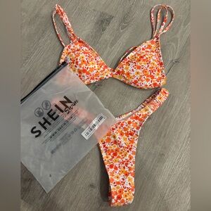 SHEIN Orange Floral Bikini Set SMALL NWT